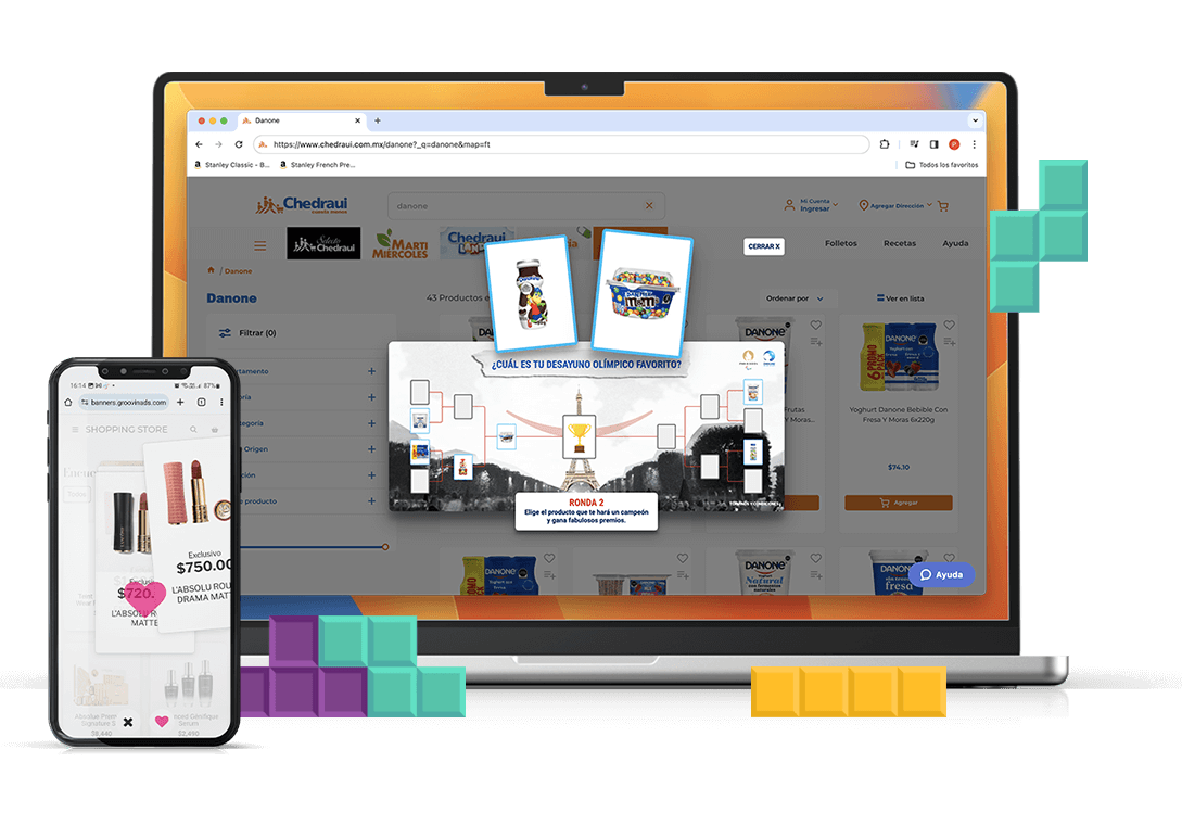 Laptop y móvil con anuncios interactivos